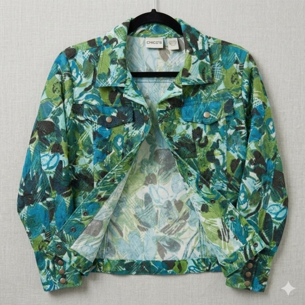 Chico’s Abstract Floral Tapestry Jacket Size 2 (L/12-14)